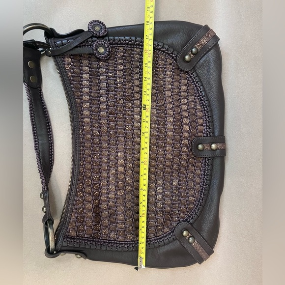 Isabella Fiore Braided Brown Leather Hobo Bag Studded Beautiful Very Good Cond - Picture 10 of 11